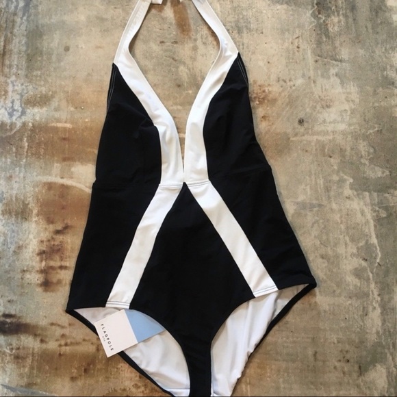 Flagpole Jade Plunge Halter One-Piece Swimsuit L - Picture 3 of 5